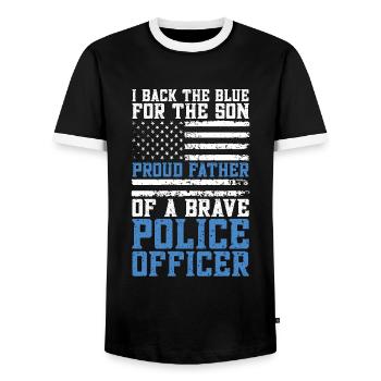 Un policier soutient le bleu pour les forces de l’ordre - T-shirt contrasté Homme - noir/blanc - Devant - AI Model Female 172 light (172cm) & AI Model Male 178 light (178cm)
