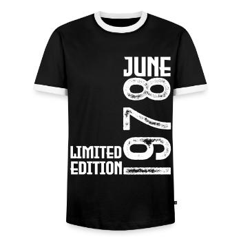 Gift June 1978 anniversary June 1978. June 1978 - Men's Ringer Shirt - black/white - Front - AI Model Female 172 light (172cm) & AI Model Male 178 light (178cm)