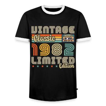 Vintage 1982 Retro Birthday Gift 1982 - Men's Ringer Shirt - black/white - Front - AI Model Female 172 light (172cm) & AI Model Male 178 light (178cm)