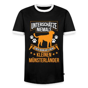 Mann mit Kleiner Münsterländer - Männer Kontrast-T-Shirt - Schwarz/Weiß - Vorne - AI Model Female 172 light (172cm) & AI Model Male 178 light (178cm)