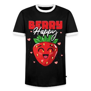 Berry Happy Erdbeere - Männer Kontrast-T-Shirt - Schwarz/Weiß - Vorne - AI Model Female 172 light (172cm) & AI Model Male 178 light (178cm)