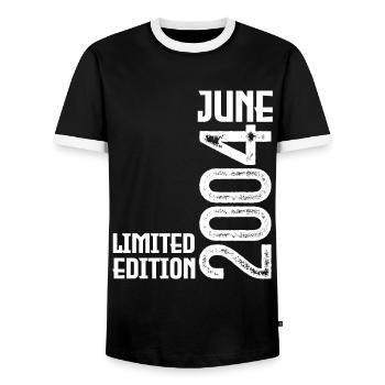 Geschenk Juni 2004 Jubiläum Juni 2004. Juni 2004 - Männer Kontrast-T-Shirt - Schwarz/Weiß - Vorne - AI Model Female 172 light (172cm) & AI Model Male 178 light (178cm)