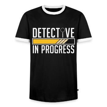 Detective In Progress Law Enforcement Fingerprint - Men's Ringer Shirt - black/white - Front - AI Model Female 172 light (172cm) & AI Model Male 178 light (178cm)
