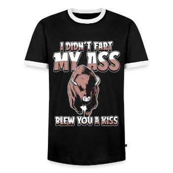 Bison Büffel Lustig - Männer Kontrast-T-Shirt - Schwarz/Weiß - Vorne - AI Model Female 172 light (172cm) & AI Model Male 178 light (178cm)