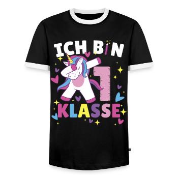 Ich bin 1. Klasse - Männer Kontrast-T-Shirt - Schwarz/Weiß - Vorne - AI Model Female 172 light (172cm) & AI Model Male 178 light (178cm)