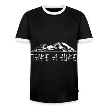 Go Hiking Mountain Fan Mountaineer - Men's Ringer Shirt - black/white - Front - AI Model Female 172 light (172cm) & AI Model Male 178 light (178cm)