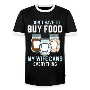 I don't have to buy groceries My wife kons - Men's Ringer Shirt - black/white - Front - AI Model Female 172 light (172cm) & AI Model Male 178 light (178cm)