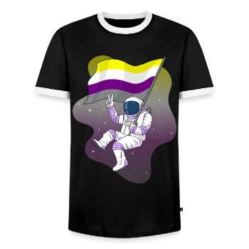 Non binaire Fierté Flag Space Astronaut Subtil LGB - T-shirt contrasté Homme - noir/blanc - Devant - AI Model Female 172 light (172cm) & AI Model Male 178 light (178cm)