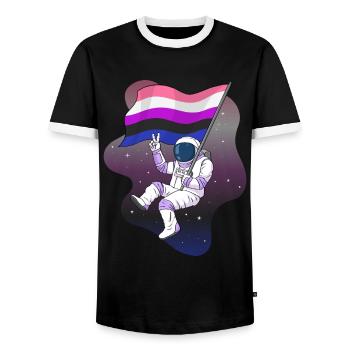 Genre Fluid Pride Flag Space Astronaut Subtil - T-shirt contrasté Homme - noir/blanc - Devant - AI Model Female 172 light (172cm) & AI Model Male 178 light (178cm)