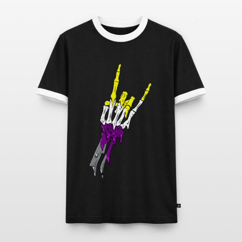 Non Binary Pride Flag Devil Horn Skeleton Subtle Männer Kontrast-T-Shirt
