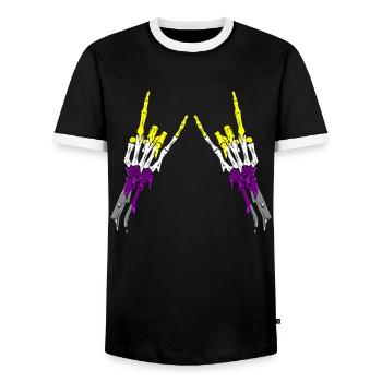 Non Binaire Fierté Flag Devil Horn Squelette Subtil - T-shirt contrasté Homme - noir/blanc - Devant - AI Model Female 172 light (172cm) & AI Model Male 178 light (178cm)
