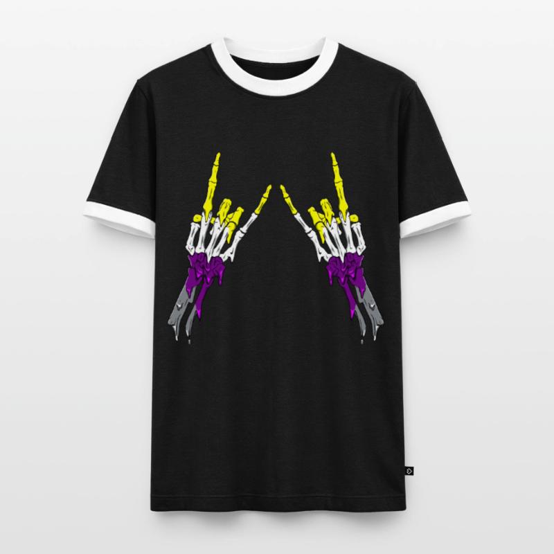 Non Binary Pride Flag Devil Horn Skeleton Subtle Männer Kontrast-T-Shirt