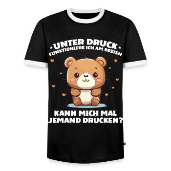 Unter Druck Funktioniere ich am Besten Teddybär - Männer Kontrast-T-Shirt - Schwarz/Weiß - Vorne - AI Model Female 172 light (172cm) & AI Model Male 178 light (178cm)