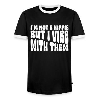 I'm not a hippie, but swing with them - hippie - Men's Ringer Shirt - black/white - Front - AI Model Female 172 light (172cm) & AI Model Male 178 light (178cm)