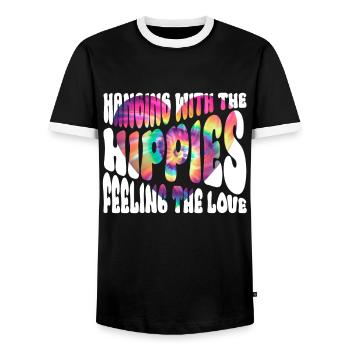 Hanging With The Hippies Feeling The Love Tie Dye - Men's Ringer Shirt - black/white - Front - AI Model Female 172 light (172cm) & AI Model Male 178 light (178cm)