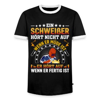Ein Schweißer Hört Nicht Auf Wenn Er Müde Ist Er - Männer Kontrast-T-Shirt - Schwarz/Weiß - Vorne - AI Model Female 172 light (172cm) & AI Model Male 178 light (178cm)