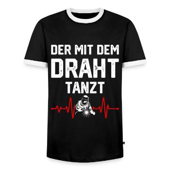 Der Mit Dem Draht Tanzt Metallbau Halbarm - Männer Kontrast-T-Shirt - Schwarz/Weiß - Vorne - AI Model Female 172 light (172cm) & AI Model Male 178 light (178cm)