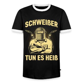 Les soudeurs le font à chaud, les métallurgistes soudent - T-shirt contrasté Homme - noir/blanc - Devant - AI Model Female 172 light (172cm) & AI Model Male 178 light (178cm)