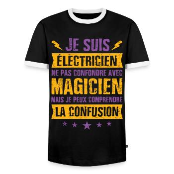 Fête des pères électricien cadeau humour magicien - T-shirt contrasté Homme - noir/blanc - Devant - AI Model Female 172 light (172cm) & AI Model Male 178 light (178cm)