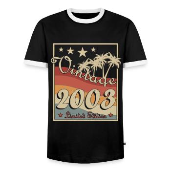 2003 - Baujahr 2003 - Jahrgang 2003 - Männer Kontrast-T-Shirt - Schwarz/Weiß - Vorne - AI Model Female 172 light (172cm) & AI Model Male 178 light (178cm)