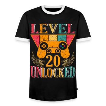 20th birthday - 20 years level 20 unlocked - Men's Ringer Shirt - black/white - Front - AI Model Female 172 light (172cm) & AI Model Male 178 light (178cm)