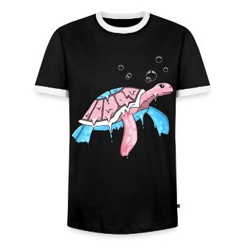 Transgender Pride Trans Flag Sea Turtle S - Men's Ringer Shirt - black/white - Front - AI Model Female 172 light (172cm) & AI Model Male 178 light (178cm)