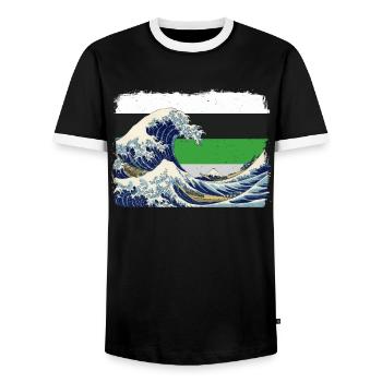 Demiromantic Pride Flag Great Wave off Kanaga - Men's Ringer Shirt - black/white - Front - AI Model Female 172 light (172cm) & AI Model Male 178 light (178cm)