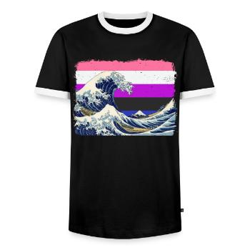 Gender Fluid Pride Flag Big Wave off Kanagawa - Men's Ringer Shirt - black/white - Front - AI Model Female 172 light (172cm) & AI Model Male 178 light (178cm)