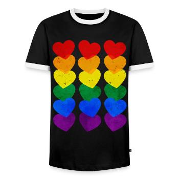 Gay Pride Rainbow Flag Hearts Subtil - T-shirt contrasté Homme - noir/blanc - Devant - AI Model Female 172 light (172cm) & AI Model Male 178 light (178cm)