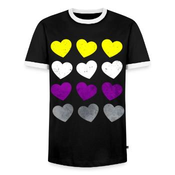 Nicht binär Stolz Flagge Herzen Subtil LGBTQ - Männer Kontrast-T-Shirt - Schwarz/Weiß - Vorne - AI Model Female 172 light (172cm) & AI Model Male 178 light (178cm)
