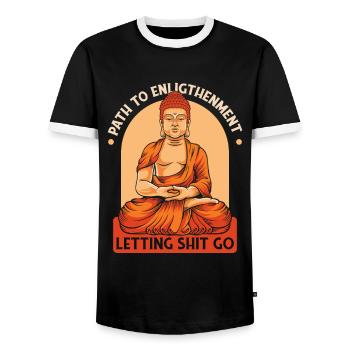Bouddha bouddhiste drôle - T-shirt contrasté Homme - noir/blanc - Devant - AI Model Female 172 light (172cm) & AI Model Male 178 light (178cm)