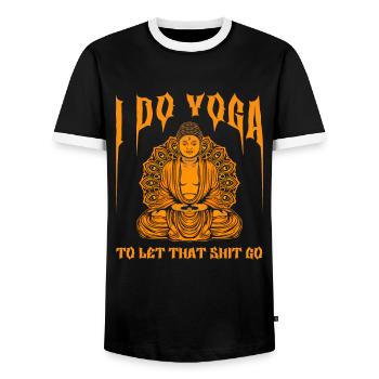 Bouddha bouddhiste drôle - T-shirt contrasté Homme - noir/blanc - Devant - AI Model Female 172 light (172cm) & AI Model Male 178 light (178cm)