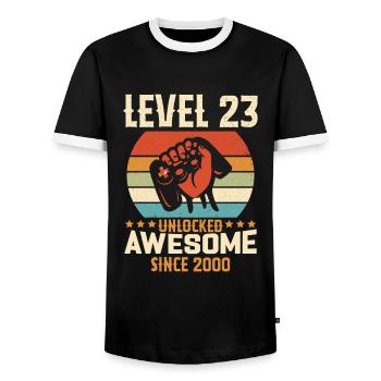 Level 23 Complete 2000 Birthday Gift - Men's Ringer Shirt - black/white - Front - AI Model Female 172 light (172cm) & AI Model Male 178 light (178cm)