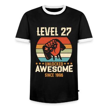 Level 27 Complete 1996 Birthday Gift - Men's Ringer Shirt - black/white - Front - AI Model Female 172 light (172cm) & AI Model Male 178 light (178cm)