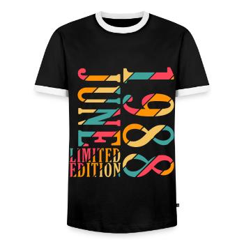 June 1988, 35th Anniversary Men Women - Men's Ringer Shirt - black/white - Front - AI Model Female 172 light (172cm) & AI Model Male 178 light (178cm)