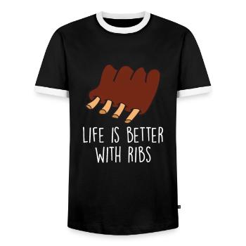 Spare Ribs Food Lover Grilling BBQ Ribs Barbecue - Men's Ringer Shirt - black/white - Front - AI Model Female 172 light (172cm) & AI Model Male 178 light (178cm)