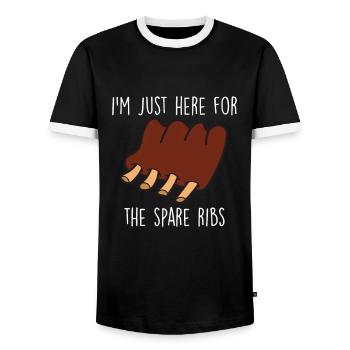 Côtes levées drôle BBQ griller Barbecue de viande - T-shirt contrasté Homme - noir/blanc - Devant - AI Model Female 172 light (172cm) & AI Model Male 178 light (178cm)