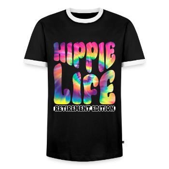 Hippie Life - Retirement Edition - Hippie Tie Dye - Men's Ringer Shirt - black/white - Front - AI Model Female 172 light (172cm) & AI Model Male 178 light (178cm)