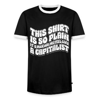 La chemise est simple, comment se sentir capitaliste - hippie - T-shirt contrasté Homme - noir/blanc - Devant - AI Model Female 172 light (172cm) & AI Model Male 178 light (178cm)
