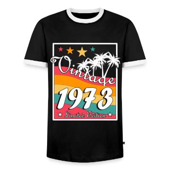 Vintage 1973 - Men's Ringer Shirt - black/white - Front - AI Model Female 172 light (172cm) & AI Model Male 178 light (178cm)