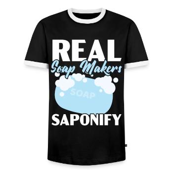 Real soap makers Saponify soaping soap barley - Men's Ringer Shirt - black/white - Front - AI Model Female 172 light (172cm) & AI Model Male 178 light (178cm)