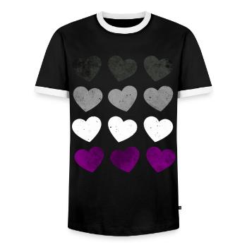 Asexual Pride Ass Flag Hearts Subtil LGBTQ - T-shirt contrasté Homme - noir/blanc - Devant - AI Model Female 172 light (172cm) & AI Model Male 178 light (178cm)