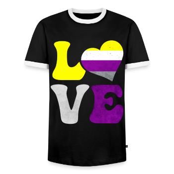 Nicht-binäre Stolz Flagge LIEBE Herz LGBTQ - Männer Kontrast-T-Shirt - Schwarz/Weiß - Vorne - AI Model Female 172 light (172cm) & AI Model Male 178 light (178cm)