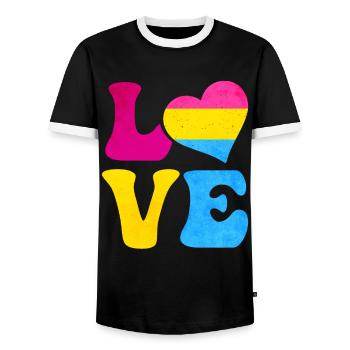 Pansexual Pride Pan Flag LOVE Heart LGBTQ - Men's Ringer Shirt - black/white - Front - AI Model Female 172 light (172cm) & AI Model Male 178 light (178cm)