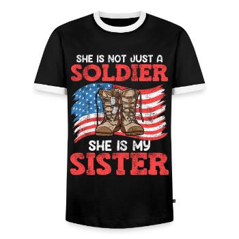 Proud Brother Air Force Soldier Army Fan - Men's Ringer Shirt - black/white - Front - AI Model Female 172 light (172cm) & AI Model Male 178 light (178cm)