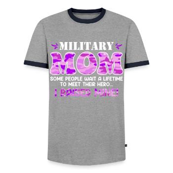 Military Fan Moms Patriotism America Mom - Men's Ringer Shirt - grey/navy  - Front - AI Model Female 172 light (172cm) & AI Model Male 178 light (178cm)