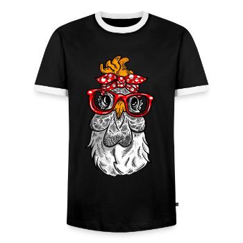 Mother Chicken Retro Hen Design - Men's Ringer Shirt - black/white - Front - AI Model Female 172 light (172cm) & AI Model Male 178 light (178cm)