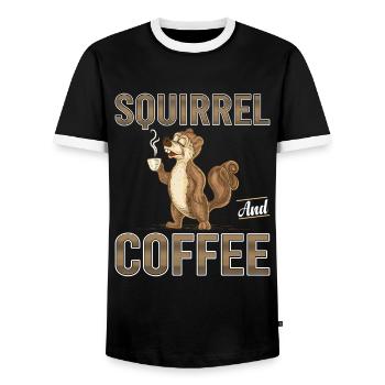 Squirrel Coffee Time to Wake Up Squirrel Squirrel - Men's Ringer Shirt - black/white - Front - AI Model Female 172 light (172cm) & AI Model Male 178 light (178cm)