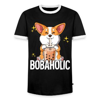 Bubble Tea Corgi Dog Boba Tea Bobaholic - Men's Ringer Shirt - black/white - Front - AI Model Female 172 light (172cm) & AI Model Male 178 light (178cm)