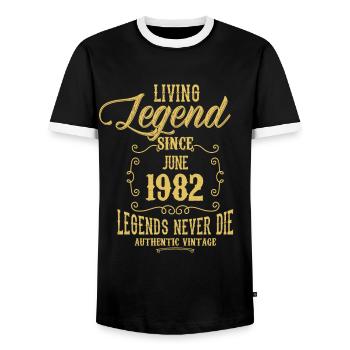 Living Legend since June 1969 - Men's Ringer Shirt - black/white - Front - AI Model Female 172 light (172cm) & AI Model Male 178 light (178cm)